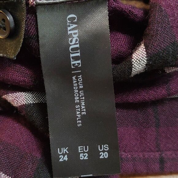 Capsule deep purple black white flannel look button down belted dress  Sz 20 - Picture 7 of 7